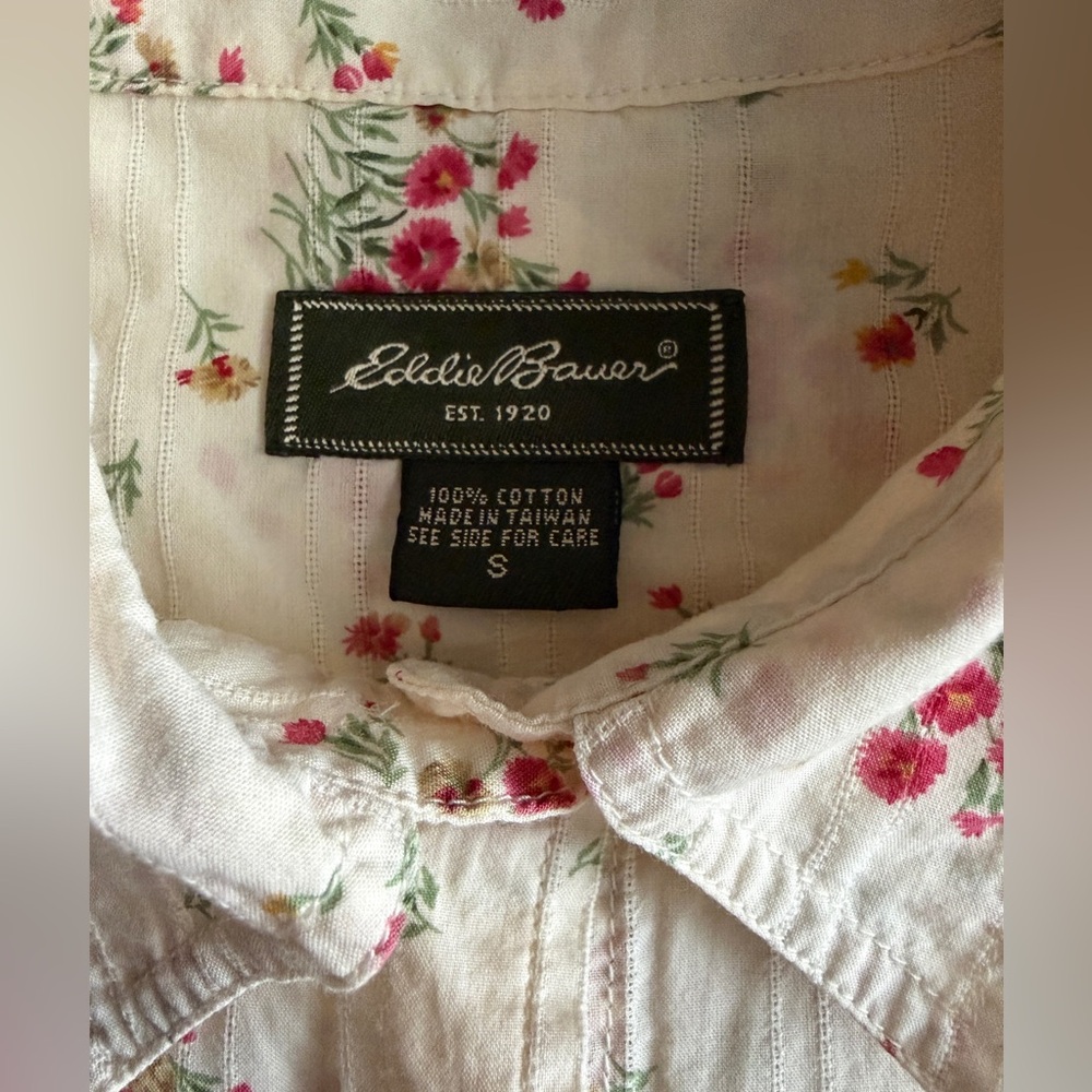 🩷💛🌺EDDIE BAUER Ecru Floral Print Shirt - Picture 5 of 5